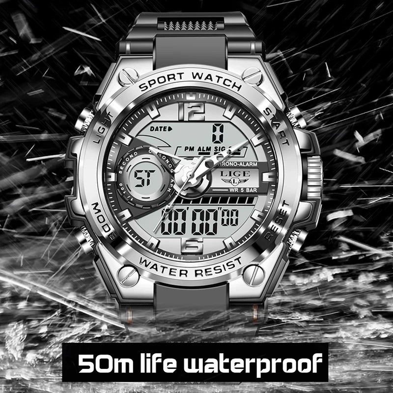 Relógio LIGE Digital Men Military Watch 50m Waterproof Wristwatch LED Quartz Clock Sport Watch Male Big Watches Men Relogios Masculino